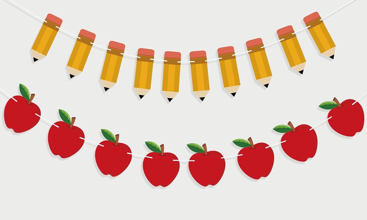 9.8 Feet - 2 PCS Back to School Decorations Banner Apple Pencil Shape (Multi Color)